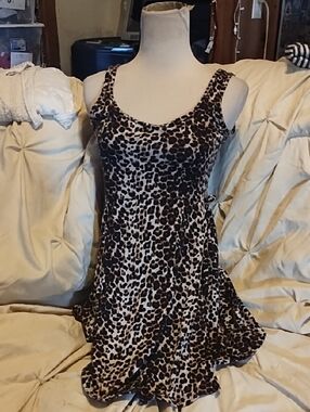 Chesley Leopard Print Tank Dress in Black and Cream